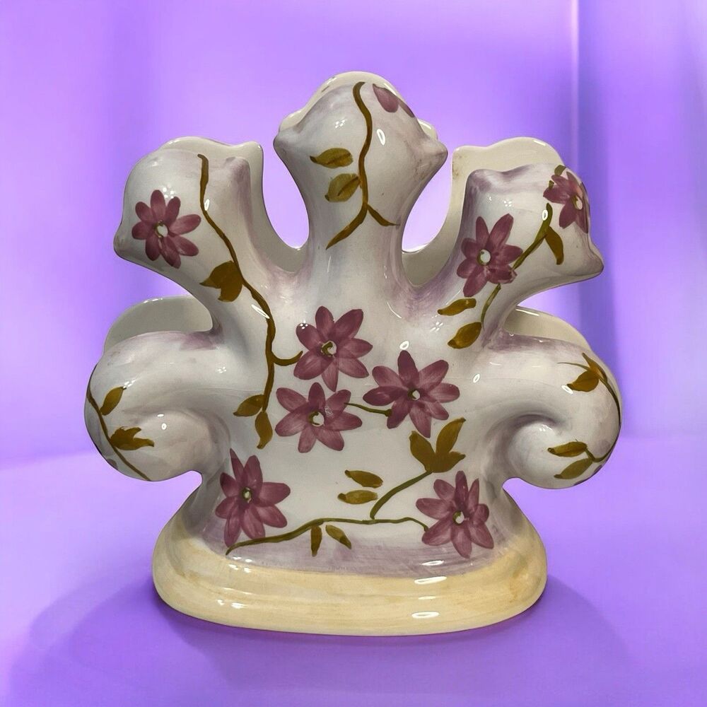 Tracy Porter Hand Painted Napkin Holder Lavender Purple Yellow 5.5”x3"x5.5"